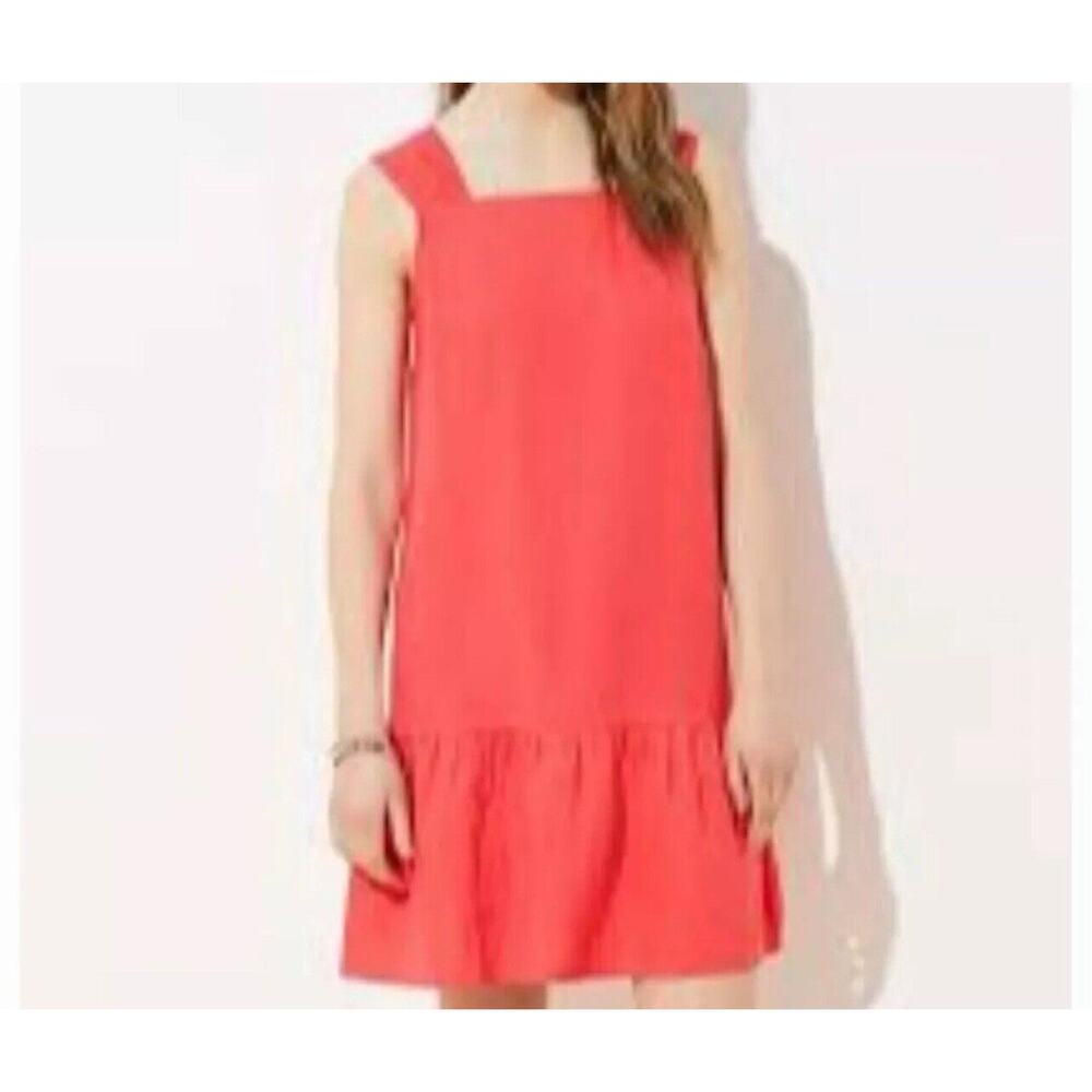 Loft Dress Size S Coral Square Neck Flounce Linen Blend Shift Sundress 542190